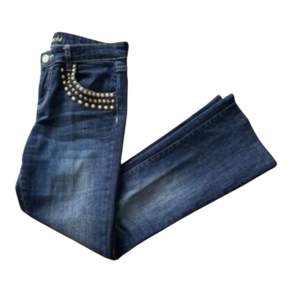 Cache low rise 90’s Boot Cut Jeans studded western boho size 4 dark wash 34”L
